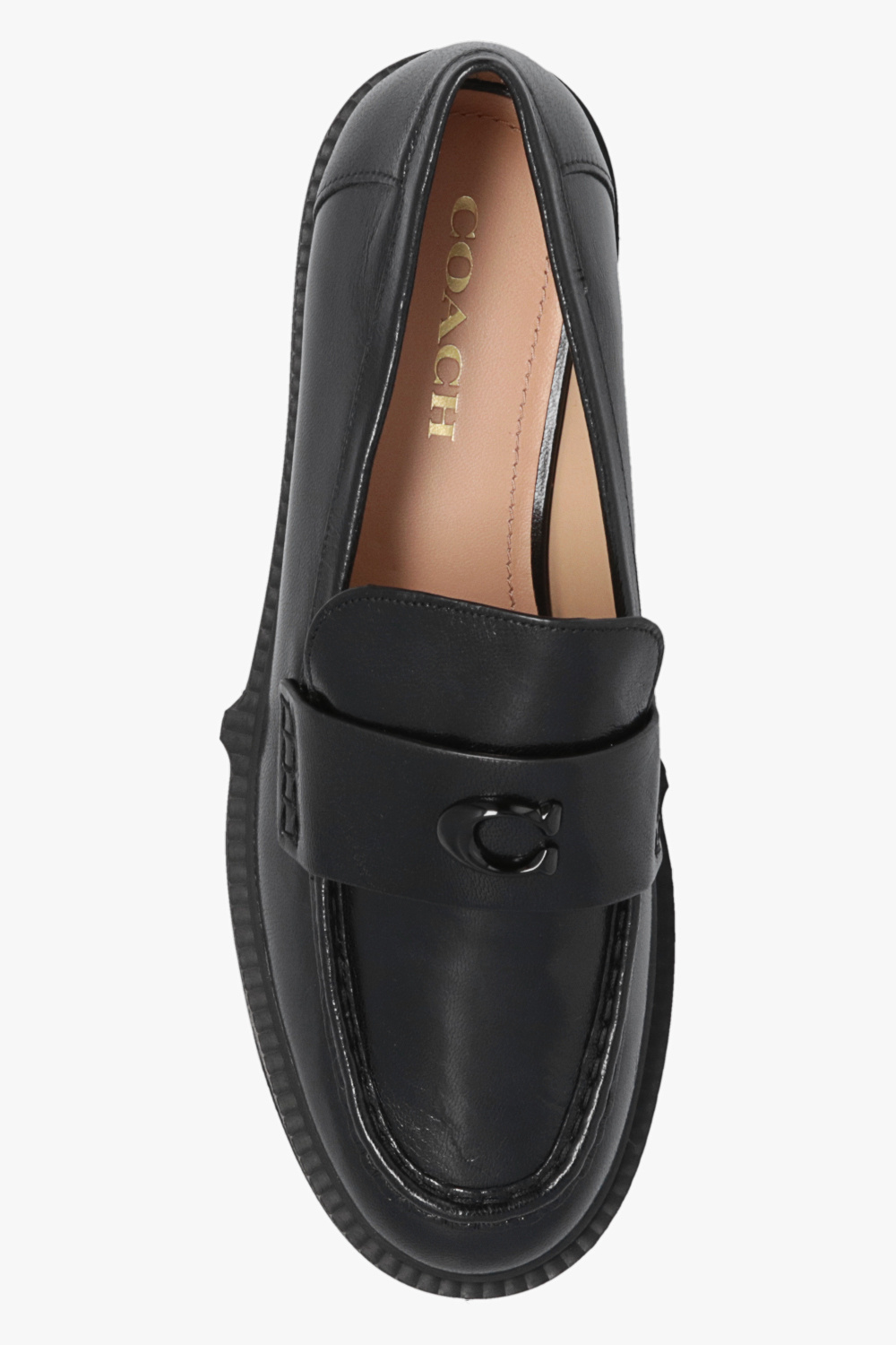 Coach women's black leather clearance loafers